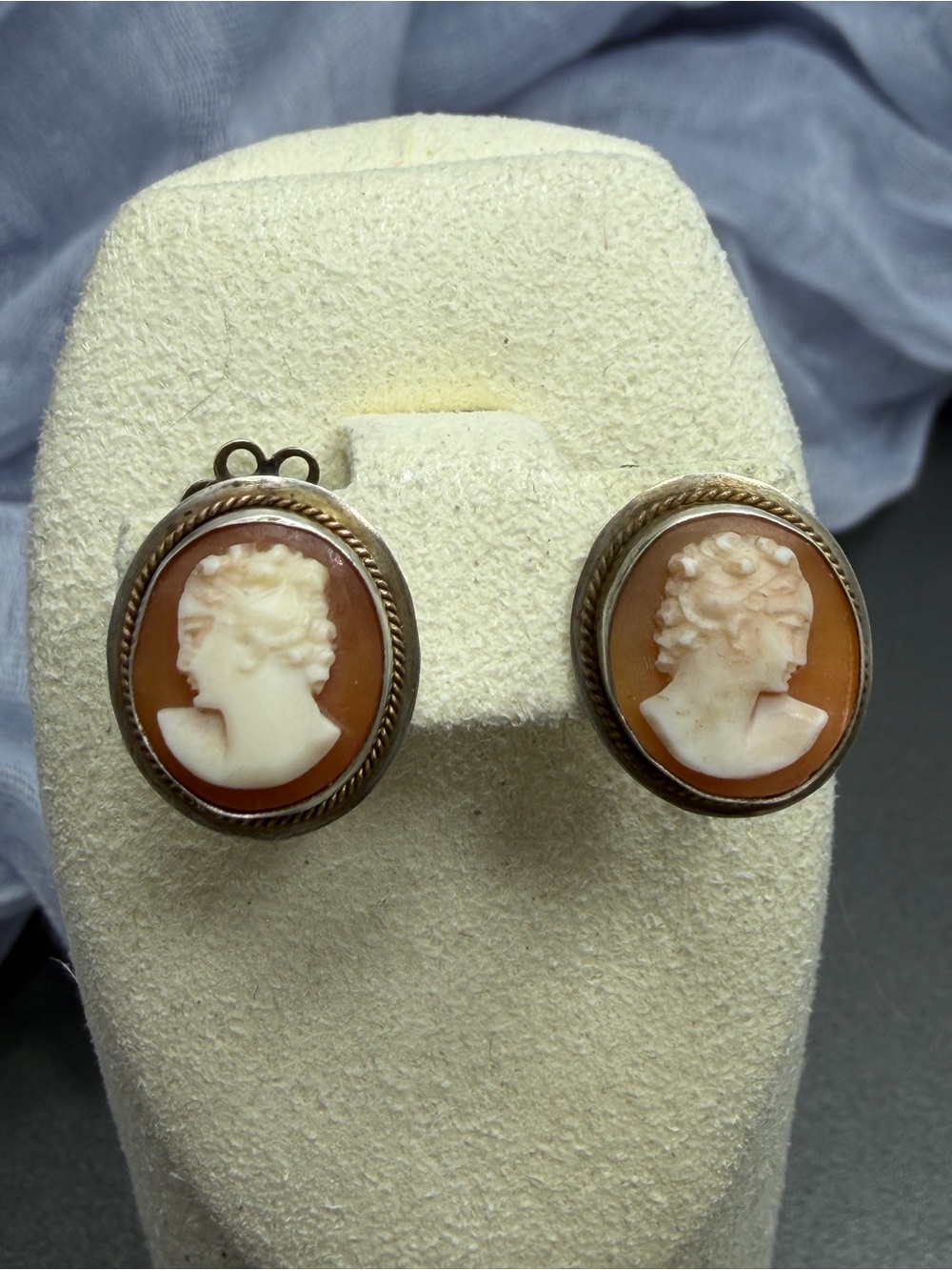 Antique Shell Cameo Earrings 800 Sterling.